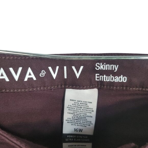 Ava & Viv Skinny Jeans Purple Wine Size 16W Zip Flat Front Hi Rise Power Stretch - Picture 6 of 7